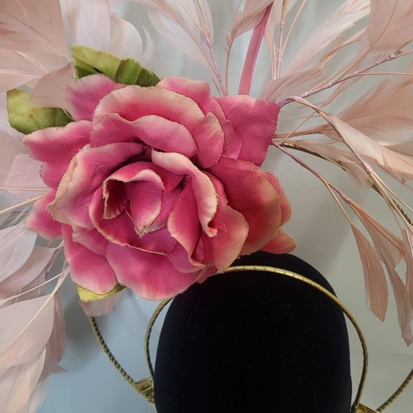 KARINA - BLUSH AND CERISE PINK HALO CROWN FASCINATOR - Image 2