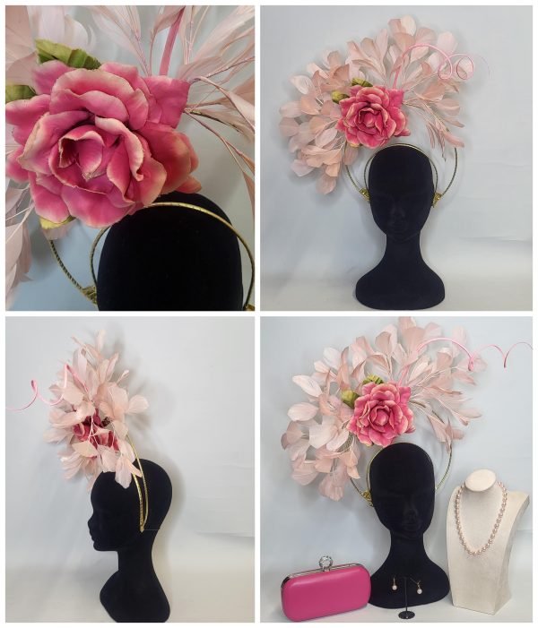 KARINA - BLUSH AND CERISE PINK HALO CROWN FASCINATOR