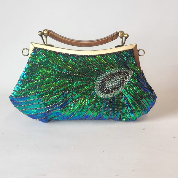 JERSEY - EMERALD GREEN AND TEAL  VINTAGE STYLE CLUTCH BAG