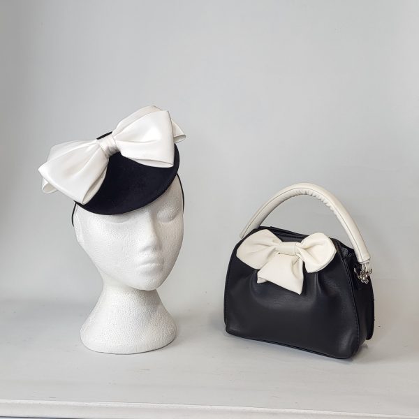 KASEY - BLACK VELVET AND IVORY BOW FASCINATOR - Image 2