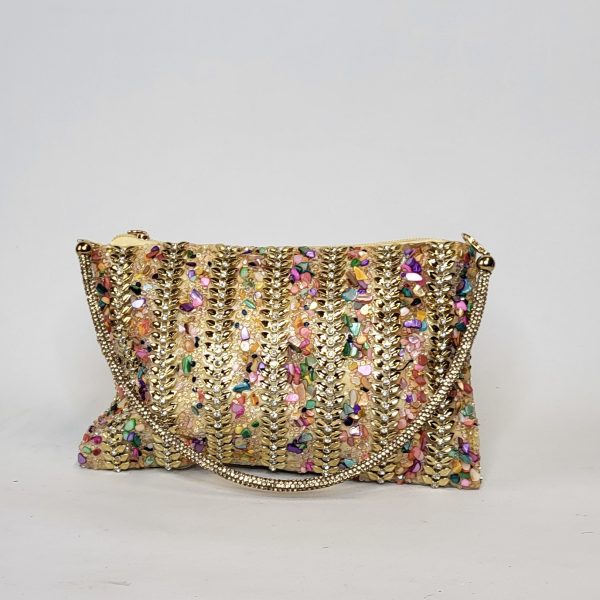 INDIA - GOLD AND MUTICOLOURED BEADED CLUTCH BAG