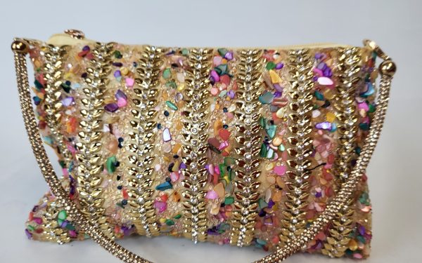 INDIA - GOLD AND MUTICOLOURED BEADED CLUTCH BAG - Image 2
