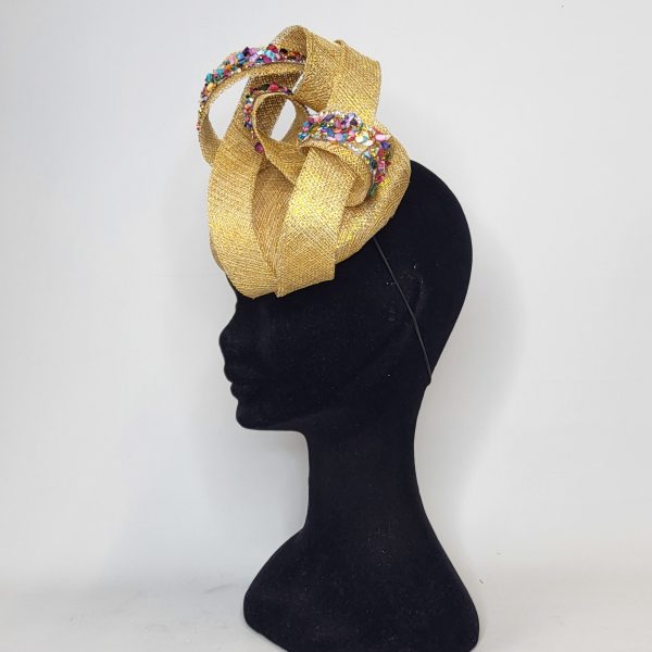 DOMINIQUE - GOLD AND MULTICOLOURED FASCINATOR - Image 4