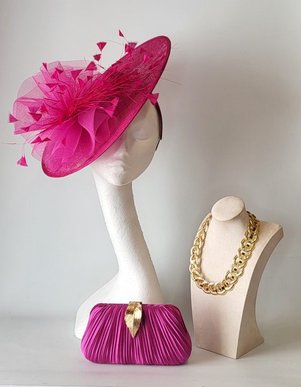 ELLIE-MAY  - CERISE PINK BRIM FASCINATOR ( SAMPLE SALE ) - Image 2