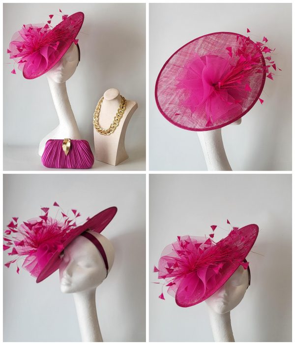 ELLIE-MAY  - CERISE PINK BRIM FASCINATOR ( SAMPLE SALE )