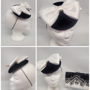 KASEY - BLACK VELVET AND IVORY BOW FASCINATOR  EX HIRE SALE