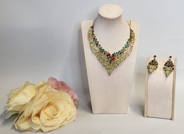 ELLY - GOLD AND MULTICOLOURED COLLAR BIB AND EARRINGS SET