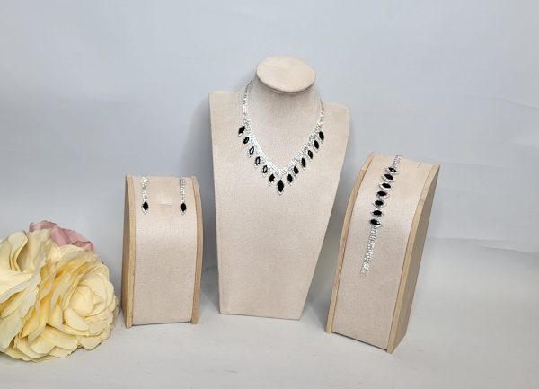 LILLY-ANN   - BLACK AND DIAMANTE  NECKLACE , EARRINGS AND BRACELET SET
