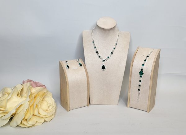 HEATHER - EMERALD GREEN AND DIAMANTE  NECKLACE AND EARRINGS SET