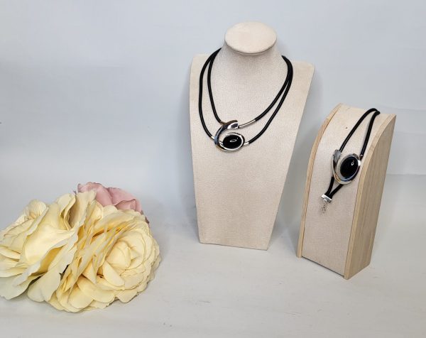 IZABELLA - BLACK AND SILVER NECKLACE AND BRACELET SET