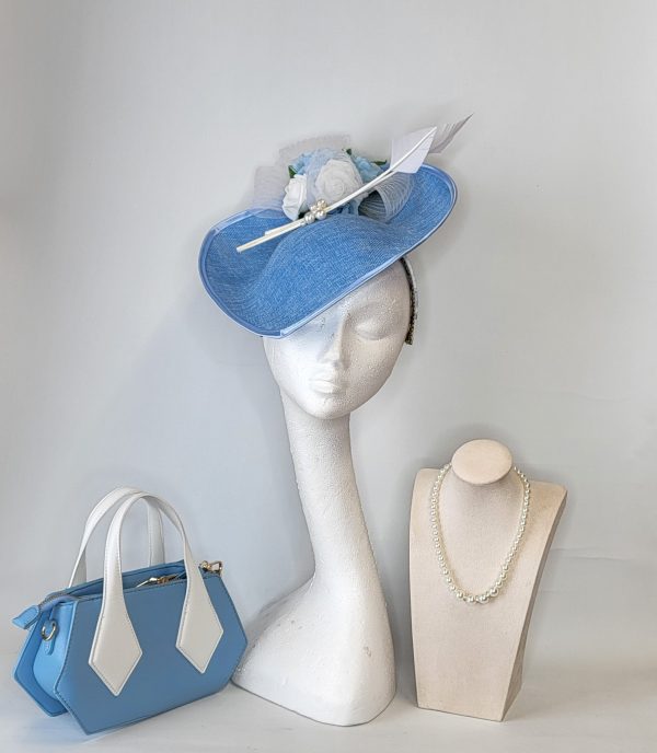 ALEXANDRIA -  BLUE AND IVORY WHITE FASCINATOR - Image 5