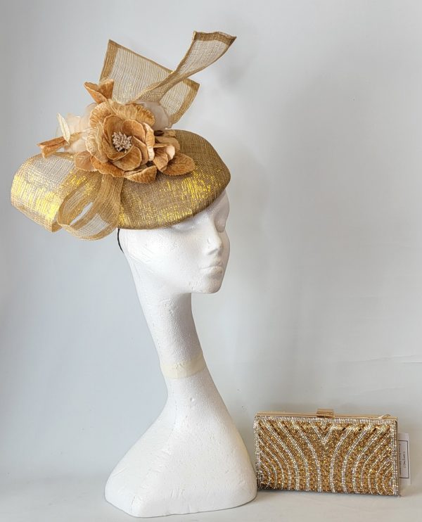 JANICE - GOLD LUREX FASCINATOR  ( EX HIRE SALE ) - Image 5