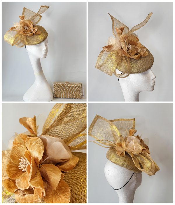 JANICE - GOLD LUREX FASCINATOR  ( EX HIRE SALE )