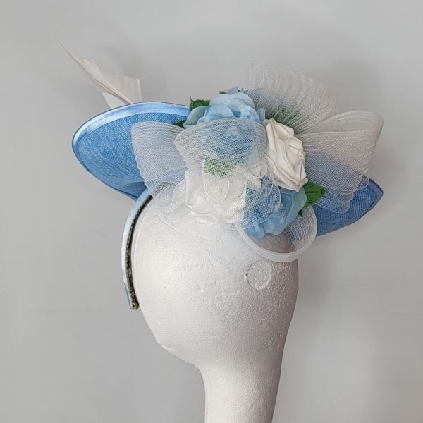 ALEXANDRIA -  BLUE AND IVORY WHITE FASCINATOR - Image 3
