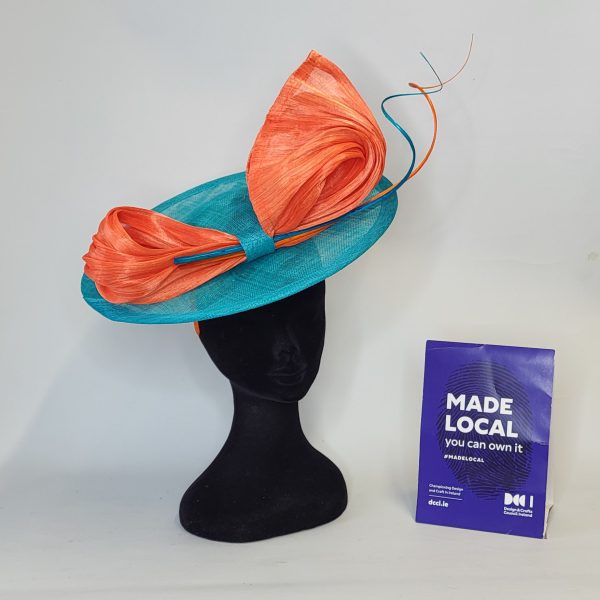 DARBY - DARK TURQUOISE AND ORANGE FASCINATOR - Image 7