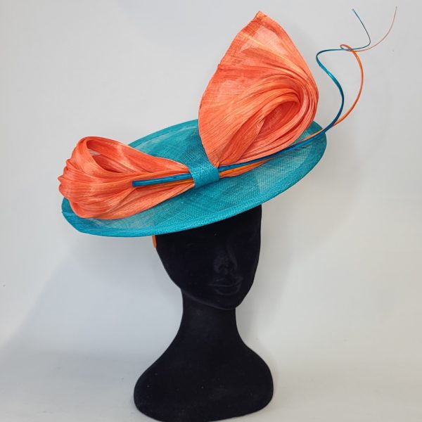 DARBY - DARK TURQUOISE AND ORANGE FASCINATOR - Image 6