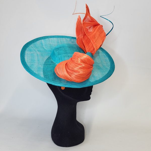 DARBY - DARK TURQUOISE AND ORANGE FASCINATOR - Image 5