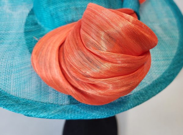 DARBY - DARK TURQUOISE AND ORANGE FASCINATOR - Image 3