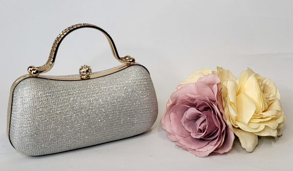 HETTY - WHITE AND SILVER SHIMMER BOX CLUTCH