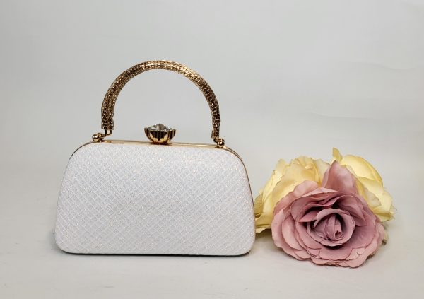 SUZANNE - WHITE AND GOLD BOX CLUTCH BAG