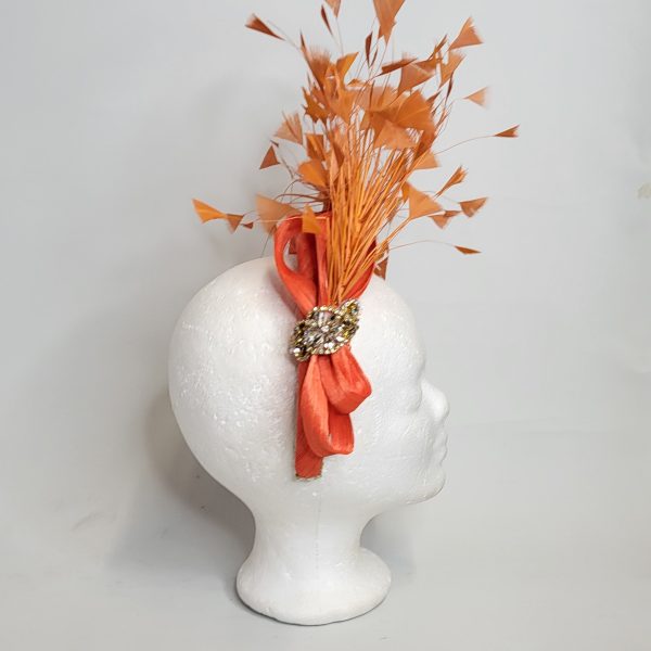 CONSTANCE - ORANGE SILK HAIRBAND FASCINATOR - Image 3