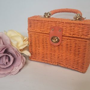 FAITH - ORANGE WOVEN STRAW BOX CLUTCH BAG