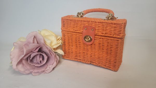 FAITH - ORANGE WOVEN STRAW BOX CLUTCH BAG
