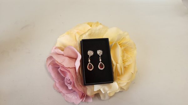 ALICE - RUBY AND DIAMANTE DROPPED EARRINGS