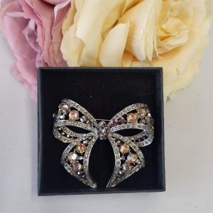 GRACE - AMBER AND PEWTER RHINESTONE BROOCH