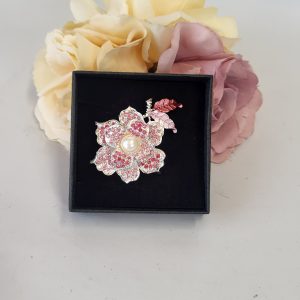 ROSETTA - PINK RHINESTONE AND PEARL BROOCH