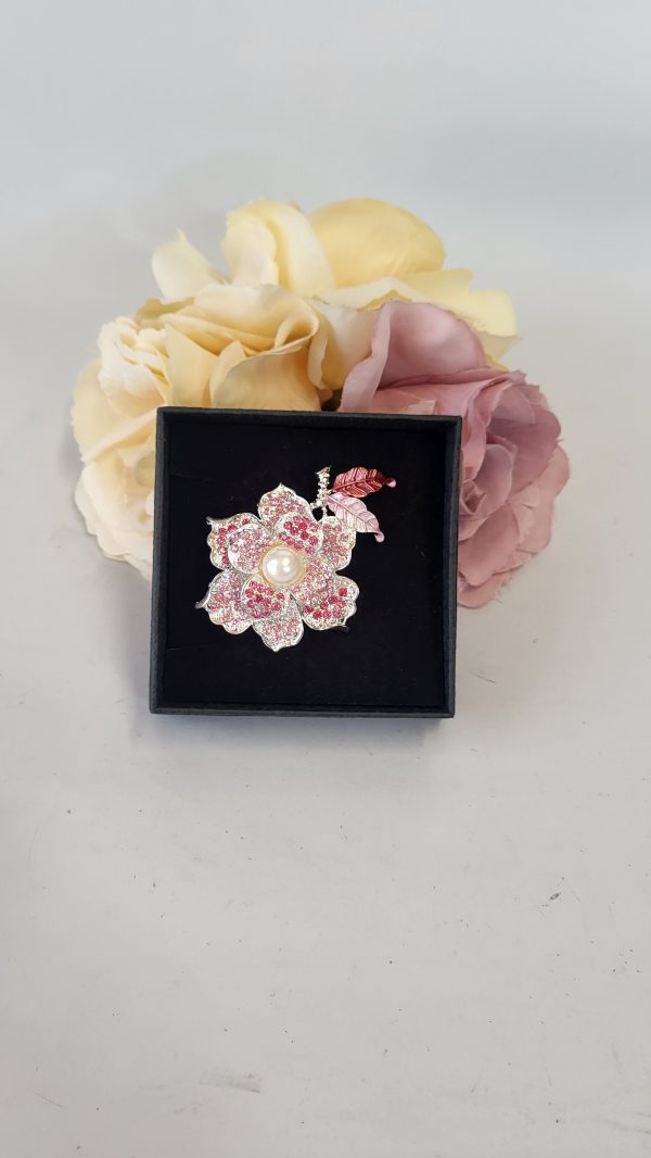 ROSETTA - PINK RHINESTONE AND PEARL BROOCH