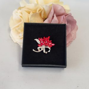GABBY -RED AND DIAMANTE RHINESTONE BROOCH