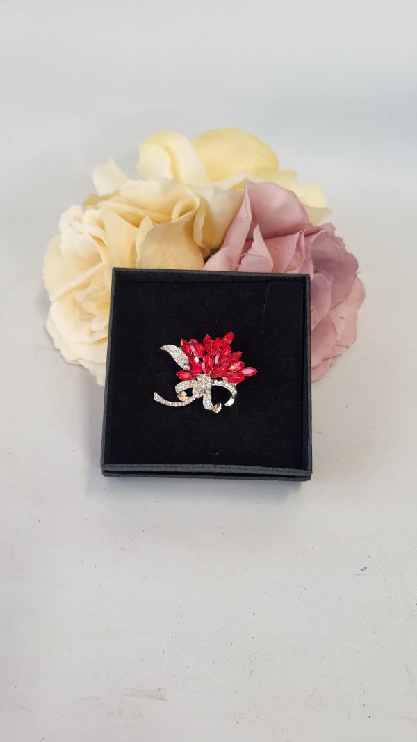 GABBY -RED AND DIAMANTE RHINESTONE BROOCH