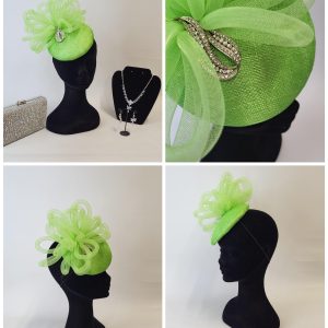 CECILY - BRIGHT LIME GREEN  AND SILVER FASCINATOR  HALF PRICE SALE
