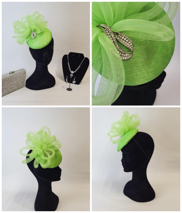 CECILY - BRIGHT LIME GREEN  AND SILVER FASCINATOR  HALF PRICE SALE