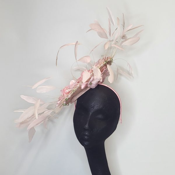 PENELOPE - LIGHT PINK AND MINT GREEN FASCINATOR - Image 5