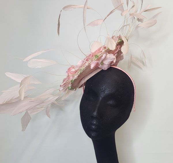 PENELOPE - LIGHT PINK AND MINT GREEN FASCINATOR - Image 2