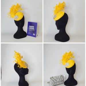 TAYLA - YELLOW AND SILVER FASCINATOR --- SAMPLE SALE HALF PRICE