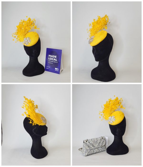 TAYLA - YELLOW AND SILVER FASCINATOR --- SAMPLE SALE HALF PRICE