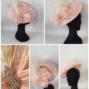 AILEEN - PINK AND PALE SAGE GREEN DISH FASCINATOR