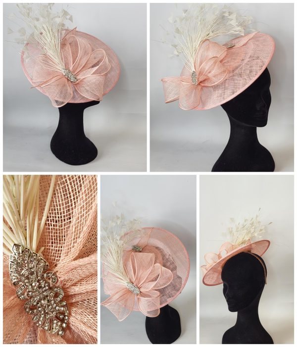 AILEEN - PINK AND PALE SAGE GREEN DISH FASCINATOR