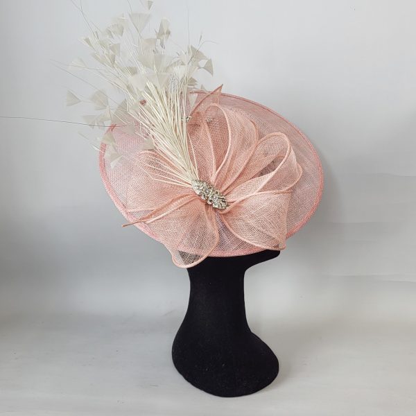 AILEEN - PINK AND PALE SAGE GREEN DISH FASCINATOR - Image 2