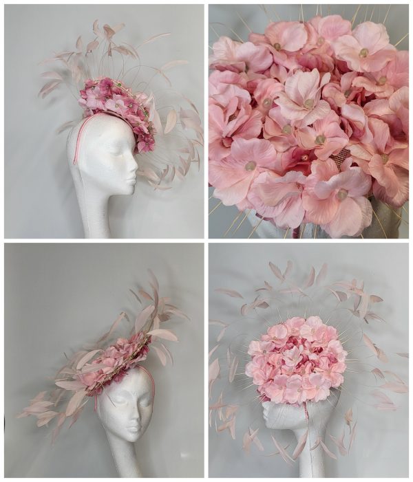 PENELOPE - LIGHT PINK AND MINT GREEN FASCINATOR