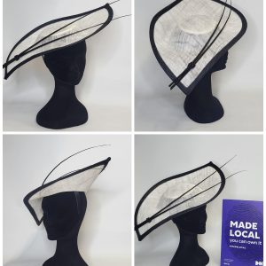 WYNONA - BLACK AND WHITE POOINTED SLOPE FASCINATOR