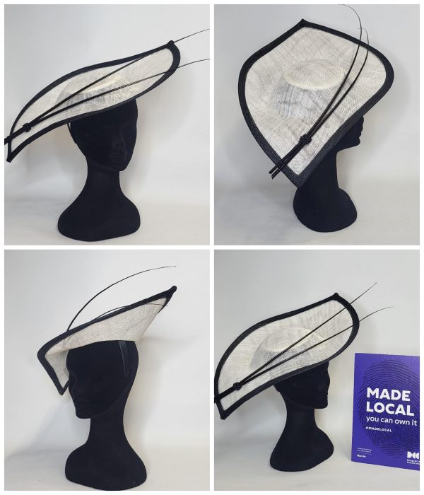 WYNONA - BLACK AND WHITE POOINTED SLOPE FASCINATOR