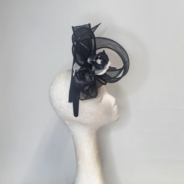 ARLENE - BLACK AND WHITE HALO FASCINATOR - Image 3