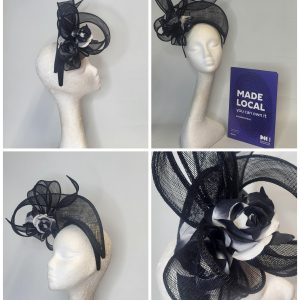 ARLENE - BLACK AND WHITE HALO FASCINATOR