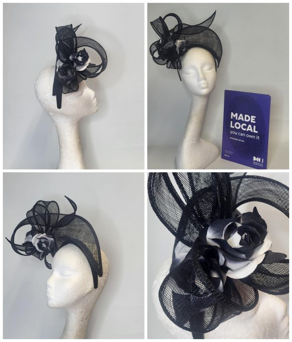 ARLENE - BLACK AND WHITE HALO FASCINATOR