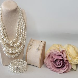 AMARA - CHUNKY PEARL MULTISTRAND NECKLACE , EARRINGS AND BRACELET SET