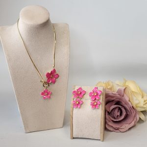 ALANA  - HOT PINK AND GOLD PENDANT AND EARRINGS SET
